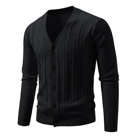V-Neck Vertical Textured Cardigan // Black (XS)