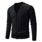 V-Neck Vertical Textured Cardigan // Black (XS)