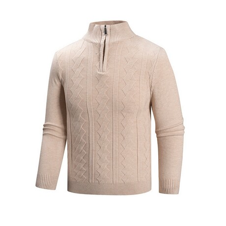 Quarter Zip-Up Cable-Knit Sweater // Apricot (XS)