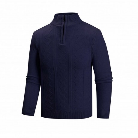 Quarter Zip-Up Cable-Knit Sweater // Navy Blue (XS)