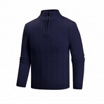 Quarter Zip-Up Cable-Knit Sweater // Navy Blue (XS)