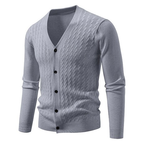 V-Neck Cable-Knit Cardigan // Gray (XS)