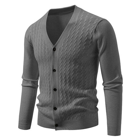 V-Neck Cable-Knit Cardigan // Dark Grey (XS)
