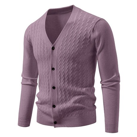 V-Neck Cable-Knit Cardigan // Purple (XS)