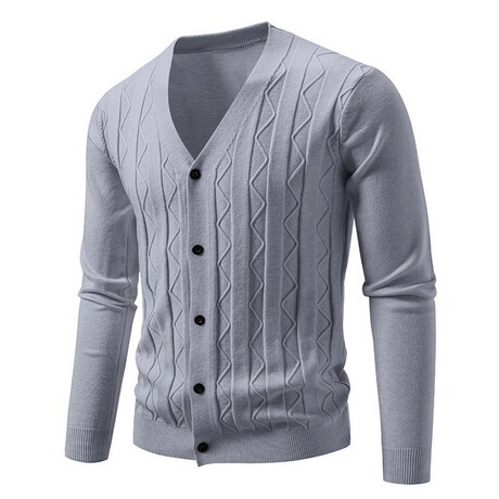 V-Neck Vertical Textured Cardigan // Gray (XS)