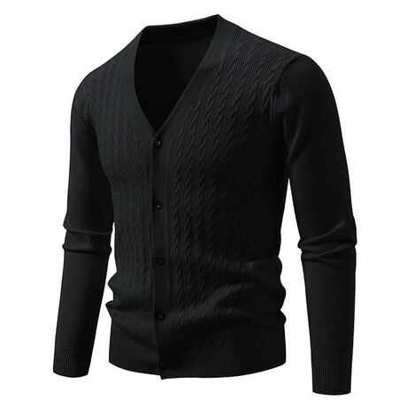V-Neck Cable-Knit Cardigan // Black (XS)
