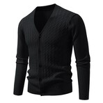 V-Neck Cable-Knit Cardigan // Black (XS)