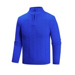 Quarter Zip-Up Cable-Knit Sweater // Blue (XS)