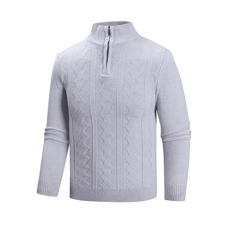 Quarter Zip-Up Cable-Knit Sweater // Light Gray (XS)