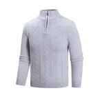 Quarter Zip-Up Cable-Knit Sweater // Light Gray (XS)