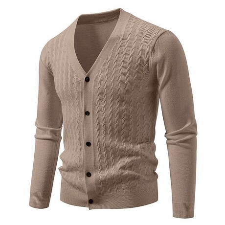 V-Neck Cable-Knit Cardigan // Light Brown (XS)