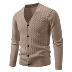 V-Neck Cable-Knit Cardigan // Light Brown (XS)