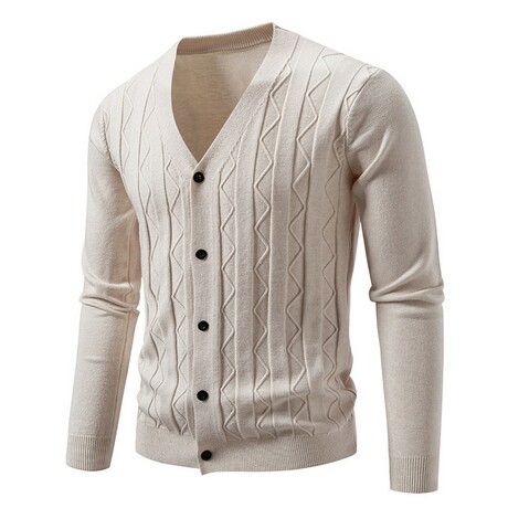 V-Neck Vertical Textured Cardigan // Apricot (XS)