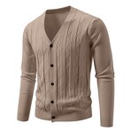 V-Neck Vertical Textured Cardigan // Light Brown (XS)