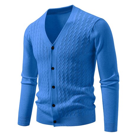 V-Neck Cable-Knit Cardigan // Blue (XS)