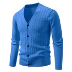 V-Neck Cable-Knit Cardigan // Blue (XS)