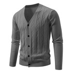 V-Neck Vertical Textured Cardigan // Dark Gray (XS)