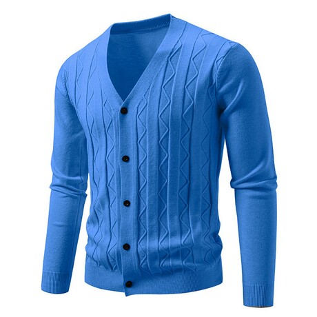 V-Neck Vertical Textured Cardigan // Blue (XS)