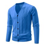 V-Neck Vertical Textured Cardigan // Blue (XS)
