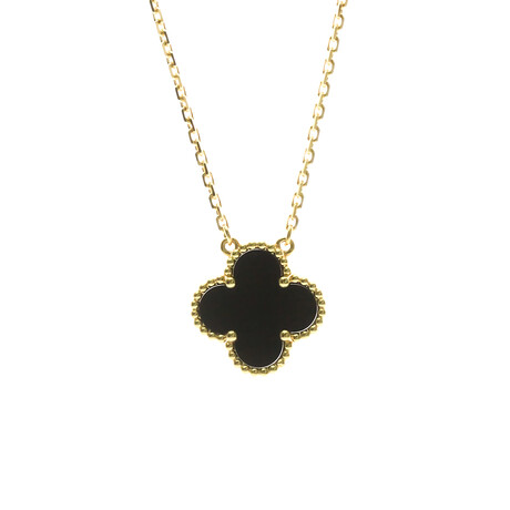 Van Cleef & Arpels // 18k Yellow Gold Vintage Alhambra Onyx Pendant Necklace // 14.76"-16.53" // Store Display