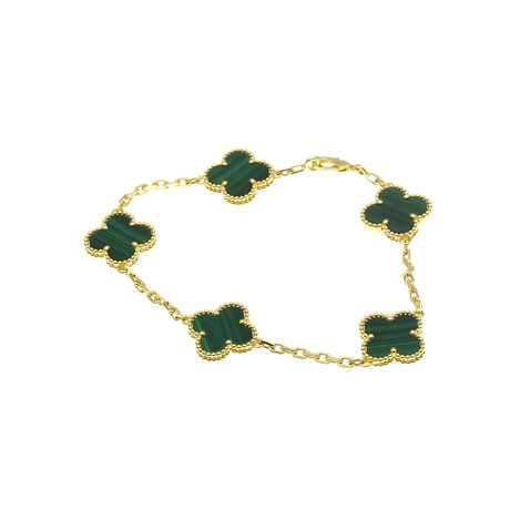 Van Cleef & Arpels // 18k Yellow Gold Vintage Alhambra Malachite Clover Bracelet // 7.28" // Store Display