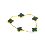 Van Cleef & Arpels // 18k Yellow Gold Vintage Alhambra Malachite Clover Bracelet // 7.28" // Store Display