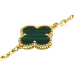 Van Cleef & Arpels // 18k Yellow Gold Vintage Alhambra Malachite Clover Bracelet // 7.28" // Store Display