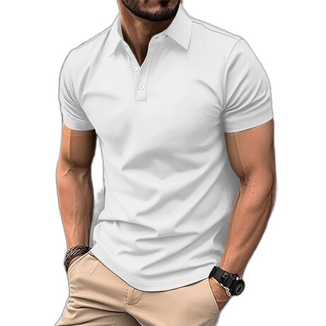 Waffle Textured Short Sleeve Polo // White (XS)