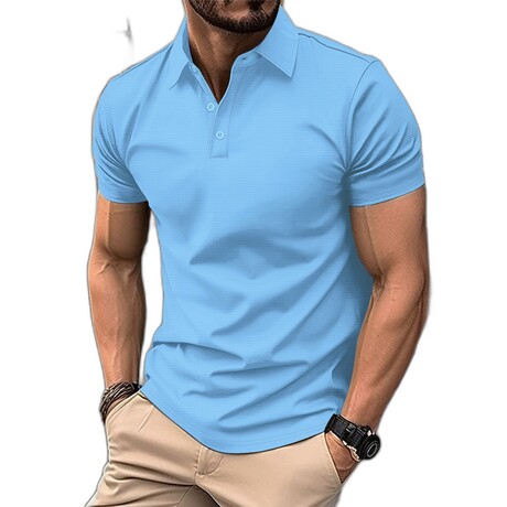 Waffle Textured Short Sleeve Polo // Sky Blue (XS)