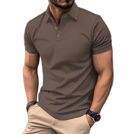 Waffle Textured Short Sleeve Polo // Brown (XS)