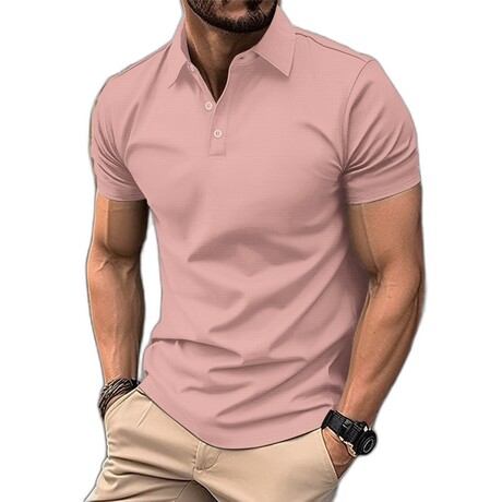 Waffle Textured Short Sleeve Polo // Pink (XS)