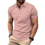 Waffle Textured Short Sleeve Polo // Pink (XS)