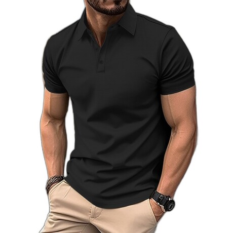 Waffle Textured Short Sleeve Polo // Black (XS)