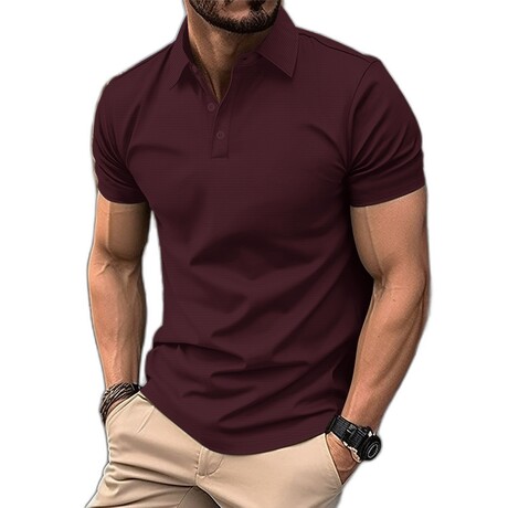Waffle Textured Short Sleeve Polo // Dark Red (XS)