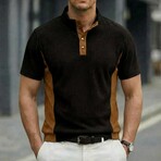Quarter-Button Patchwork Short-Sleeve Polo // Black (S)