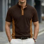 Quarter-Button Patchwork Short-Sleeve Polo // Brown (S)