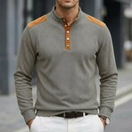 Half-Button Patchwork Long-Sleeve Henley Pullover // Grey (XS)