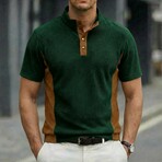 Quarter-Button Patchwork Short-Sleeve Polo // Dark Green (S)