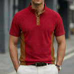 Quarter-Button Patchwork Short-Sleeve Polo // Red (S)