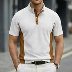 Quarter-Button Patchwork Short-Sleeve Polo // White (S)