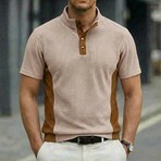 Quarter-Button Patchwork Short-Sleeve Polo // Khaki (XS)