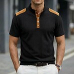 Half-Button Patchwork Short-Sleeve Polo // Black (XS)