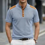 Half-Button Patchwork Short-Sleeve Polo // Sky Blue (S)