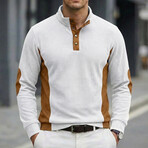 Quarter-Button Side Patchwork Long-Sleeve Henley Pullover // White (XS)
