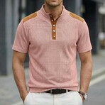 Half-Button Patchwork Short-Sleeve Polo // Pink (S)