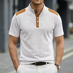 Half-Button Patchwork Short-Sleeve Polo // White (S)