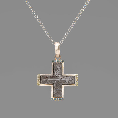 Genuine Muonionalusta Meteorite Cross Pendant (15gr.) + 18" Sterling Necklace