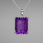 Sterling Silver Amethyst Gemstone Pendant + 18" Sterling Chain // Rectangular