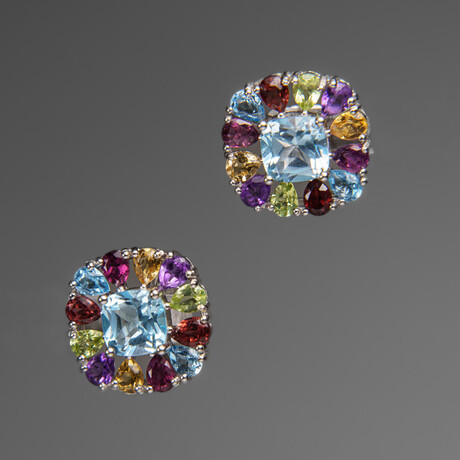 Multi Gemstone Sterling Silver 15mm Stud Earrings // Floral V.2