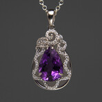 Sterling Silver Amethyst Gemstone Pendant + 18" Sterling Chain // Pear